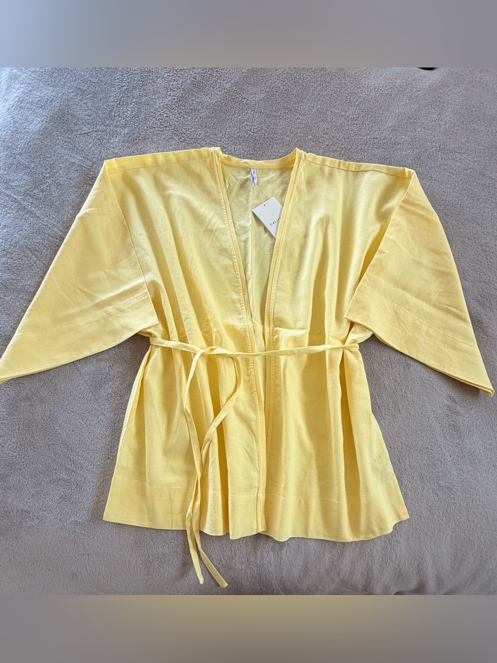 Lightweight Yellow Kimono Robe with Tie Belt S-L